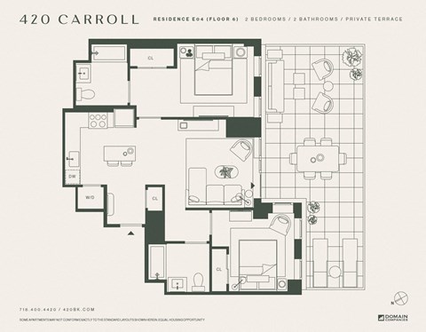 Floor plan for 2 beds, 2 baths, 886 sqft